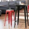 LT&S Alloy Series Lancaster Table & Seating Alloy Series Distressed Red Stackable Metal Indoor Industrial Barstool With Gray Wood Seat