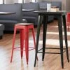 LT&S Alloy Series Lancaster Table & Seating Alloy Series Distressed Red Metal Indoor Industrial Cafe Bar Height Stool With Walnut Wood Seat