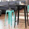 LT&S Alloy Series Lancaster Table & Seating Alloy Series Distressed Seafoam Stackable Metal Indoor Industrial Barstool With Black Wood Seat