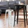LT&S Alloy Series Lancaster Table & Seating Alloy Series Distressed White Stackable Metal Indoor Industrial Barstool With Walnut Wood Seat
