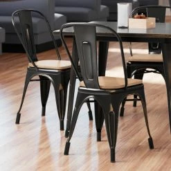 LT&S Alloy Series Lancaster Table & Seating Alloy Series Distressed Copper Metal Indoor Industrial Cafe Chair With Vertical Slat Back And Natural Wood Seat