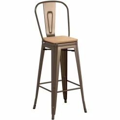 LT&S Alloy Series Lancaster Table & Seating Alloy Series Copper Metal Indoor Industrial Cafe Bar Height Stool With Vertical Slat Back And Natural Wood Seat -Lancaster Table & Seating Shop 2436658