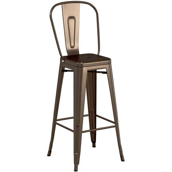 LT&S Alloy Series Lancaster Table & Seating Alloy Series Copper Metal Indoor Industrial Cafe Bar Height Stool With Vertical Slat Back And Walnut Wood Seat 4 LT&S Alloy Series Lancaster Table & Seating Alloy Series Copper Metal Indoor Industrial Cafe Bar Height Stool With Vertical Slat Back And Walnut Wood Seat - Image 4