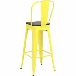 LT&S Alloy Series Lancaster Table & Seating Alloy Series Yellow Metal Indoor Industrial Cafe Bar Height Stool With Vertical Slat Back And Black Wood Seat -Lancaster Table & Seating Shop 2436673