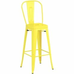 LT&S Alloy Series Lancaster Table & Seating Alloy Series Yellow Metal Indoor Industrial Cafe Bar Height Stool With Vertical Slat Back And Natural Wood Seat -Lancaster Table & Seating Shop 2436677