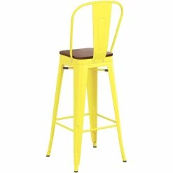 LT&S Alloy Series Lancaster Table & Seating Alloy Series Yellow Metal Indoor Industrial Cafe Bar Height Stool With Vertical Slat Back And Walnut Wood Seat -Lancaster Table & Seating Shop 2436679
