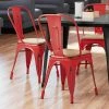 LT&S Alloy Series Lancaster Table & Seating Alloy Series Distressed Red Metal Indoor Industrial Cafe Chair With Vertical Slat Back And Natural Wood Seat