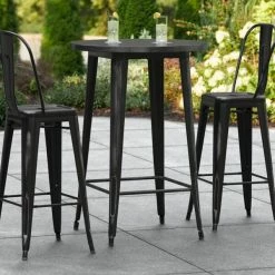 LT&S Alloy Series Lancaster Table & Seating Alloy Series 30" Round Distressed Black Outdoor Bar Height Table