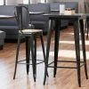 LT&S Alloy Series Lancaster Table & Seating Alloy Series Distressed Black Metal Indoor Industrial Cafe Bar Height Stool With Vertical Slat Back And Natural Wood Seat