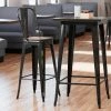 LT&S Alloy Series Lancaster Table & Seating Alloy Series Distressed Copper Metal Indoor Industrial Cafe Bar Height Stool With Vertical Slat Back And Walnut Wood Seat