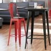 LT&S Alloy Series Lancaster Table & Seating Alloy Series Distressed Red Metal Indoor Industrial Cafe Bar Height Stool With Vertical Slat Back And Black Wood Seat