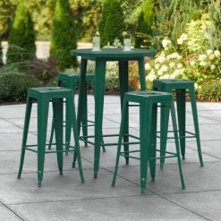 LT&S Alloy Series Lancaster Table & Seating Alloy Series 30" Round Emerald Outdoor Bar Height Table With Four Barstools