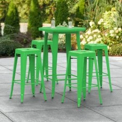 LT&S Alloy Series Lancaster Table & Seating Alloy Series 30" Round Green Outdoor Bar Height Table With Four Barstools