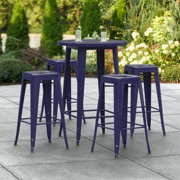LT&S Alloy Series Lancaster Table & Seating Alloy Series 30" Round Navy Outdoor Bar Height Table With Four Barstools 1 LT&S Alloy Series Lancaster Table & Seating Alloy Series 30" Round Navy Outdoor Bar Height Table With Four Barstools