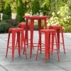 LT&S Alloy Series Lancaster Table & Seating Alloy Series 30" Round Red Outdoor Bar Height Table With Four Barstools