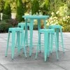 LT&S Alloy Series Lancaster Table & Seating Alloy Series 30" Round Seafoam Outdoor Bar Height Table With Four Barstools