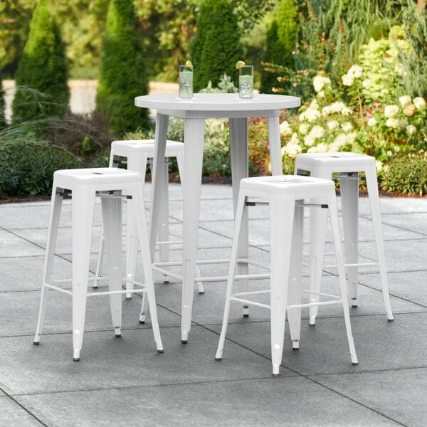 LT&S Alloy Series Lancaster Table & Seating Alloy Series 30" Round White Outdoor Bar Height Table With Four Barstools 1 LT&S Alloy Series Lancaster Table & Seating Alloy Series 30" Round White Outdoor Bar Height Table With Four Barstools