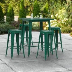 LT&S Alloy Series Lancaster Table & Seating Alloy Series 32" X 32" Emerald Outdoor Bar Height Table With Four Barstools