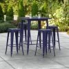 LT&S Alloy Series Lancaster Table & Seating Alloy Series 32" X 32" Navy Outdoor Bar Height Table With Four Barstools