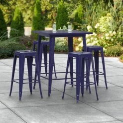 LT&S Alloy Series Lancaster Table & Seating Alloy Series 32" X 32" Navy Outdoor Bar Height Table With Four Barstools