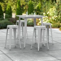 LT&S Alloy Series Lancaster Table & Seating Alloy Series 32" X 32" Silver Outdoor Bar Height Table With Four Barstools