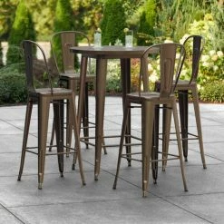 LT&S Alloy Series Lancaster Table & Seating Alloy Series 30" Round Copper Outdoor Bar Height Table With 4 Metal Cafe Bar Stools