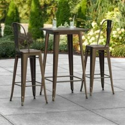 LT&S Alloy Series Lancaster Table & Seating Alloy Series 24" X 24" Copper Outdoor Bar Height Table With 2 Metal Cafe Bar Stools