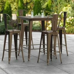 LT&S Alloy Series Lancaster Table & Seating Alloy Series 32" X 32" Copper Outdoor Bar Height Table With 4 Metal Cafe Bar Stools