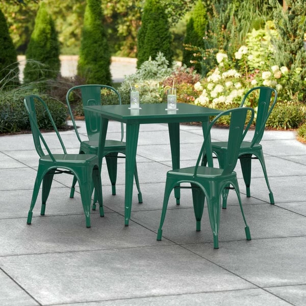 LT&S Alloy Series Lancaster Table & Seating Alloy Series 32" X 32" Emerald Dining Height Outdoor Table With 4 Industrial Cafe Chairs 1 LT&S Alloy Series Lancaster Table & Seating Alloy Series 32" X 32" Emerald Dining Height Outdoor Table With 4 Industrial Cafe Chairs