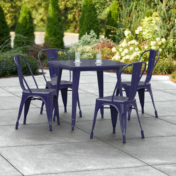 LT&S Alloy Series Lancaster Table & Seating Alloy Series 32" X 32" Navy Dining Height Outdoor Table With 4 Industrial Cafe Chairs 1 LT&S Alloy Series Lancaster Table & Seating Alloy Series 32" X 32" Navy Dining Height Outdoor Table With 4 Industrial Cafe Chairs