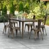 LT&S Alloy Series Lancaster Table & Seating Alloy Series 63" X 32" Copper Dining Height Outdoor Table With 6 Industrial Cafe Chairs