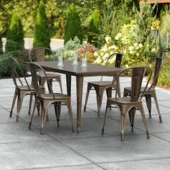 LT&S Alloy Series Lancaster Table & Seating Alloy Series 63" X 32" Copper Dining Height Outdoor Table With 6 Industrial Cafe Chairs