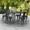 LT&S Alloy Series Lancaster Table & Seating Alloy Series 63" X 32" Distressed Black Dining Height Outdoor Table With 6 Industrial Cafe Chairs