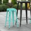 LT&S Alloy Series Lancaster Table & Seating Alloy Series Distressed Seafoam Stackable Metal Indoor / Outdoor Industrial Barstool With Drain Hole Seat