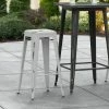 LT&S Alloy Series Lancaster Table & Seating Alloy Series Distressed Silver Stackable Metal Indoor / Outdoor Industrial Barstool With Drain Hole Seat