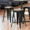 LT&S Alloy Series Lancaster Table & Seating Alloy Series Distressed Black Metal Indoor Industrial Cafe Counter Height Stool With Gray Wood Seat