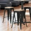 LT&S Alloy Series Lancaster Table & Seating Alloy Series Distressed Black Metal Indoor Industrial Cafe Counter Height Stool With Natural Wood Seat