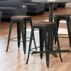 LT&S Alloy Series Lancaster Table & Seating Alloy Series Distressed Black Metal Indoor Industrial Cafe Counter Height Stool With Walnut Wood Seat