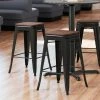 LT&S Alloy Series Lancaster Table & Seating Alloy Series Black Metal Indoor Industrial Cafe Counter Height Stool With Walnut Wood Seat