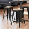 LT&S Alloy Series Lancaster Table & Seating Alloy Series Black Metal Indoor Industrial Cafe Counter Height Stool With Natural Wood Seat