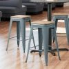 LT&S Alloy Series Lancaster Table & Seating Alloy Series Charcoal Metal Indoor Industrial Cafe Counter Height Stool With Natural Wood Seat
