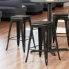 LT&S Alloy Series Lancaster Table & Seating Alloy Series Distressed Copper Metal Indoor Industrial Cafe Counter Height Stool With Black Wood Seat