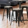LT&S Alloy Series Lancaster Table & Seating Alloy Series Distressed Copper Metal Indoor Industrial Cafe Counter Height Stool With Gray Wood Seat