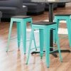 LT&S Alloy Series Lancaster Table & Seating Alloy Series Seafoam Metal Indoor Industrial Cafe Counter Height Stool With Black Wood Seat