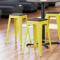 LT&S Alloy Series Lancaster Table & Seating Alloy Series Yellow Metal Indoor Industrial Cafe Counter Height Stool With Black Wood Seat