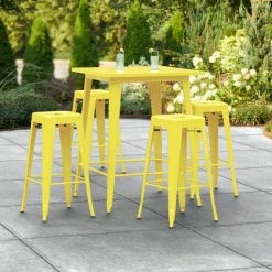 LT&S Alloy Series Lancaster Table & Seating Alloy Series 32" X 32" Yellow Outdoor Bar Height Table With Four Barstools