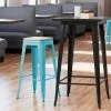 LT&S Alloy Series Lancaster Table & Seating Alloy Series Arctic Blue Metal Indoor Industrial Cafe Bar Height Stool With Natural Wood Seat