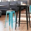 LT&S Alloy Series Lancaster Table & Seating Alloy Series Arctic Blue Metal Indoor Industrial Cafe Bar Height Stool With Walnut Wood Seat