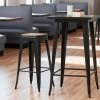LT&S Alloy Series Lancaster Table & Seating Alloy Series Black Metal Indoor Industrial Cafe Bar Height Stool With Walnut Wood Seat