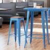 LT&S Alloy Series Lancaster Table & Seating Alloy Series Blue Metal Indoor Industrial Cafe Bar Height Stool With Walnut Wood Seat
